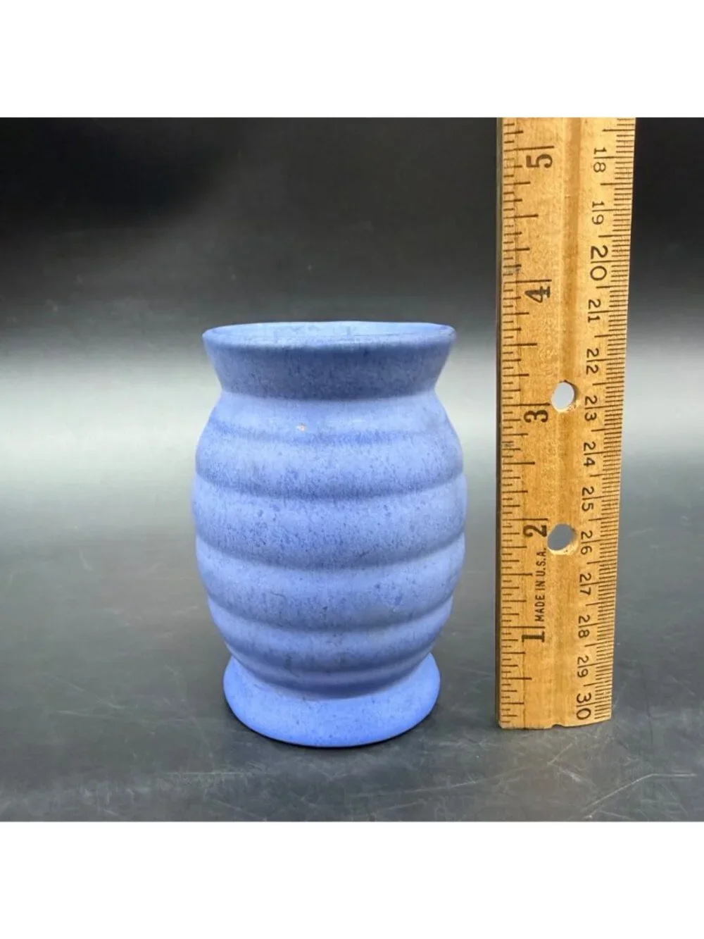 Niloak Vase Blue Ribbed Matte Pottery Beehive Arts and Crafts Mission Style